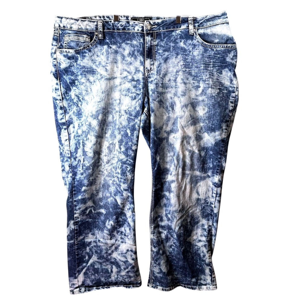 Cato Contemporary 28W Plus Acid Wash Jeans Wing Embroidered Sequin Straight Leg